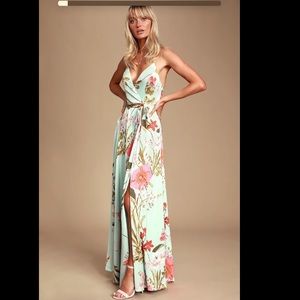 Lulus Still the One Sage Green Floral Print Satin Maxi Dress
